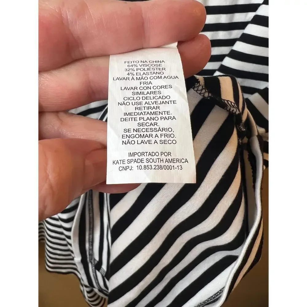 Kate Spade N179 Black White Striped 3/4 Sleeve Above Knee Dress Large